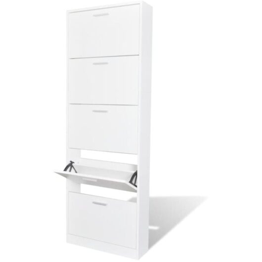 vidaXL White Wooden Shoe Cabinet with 5 Compartments