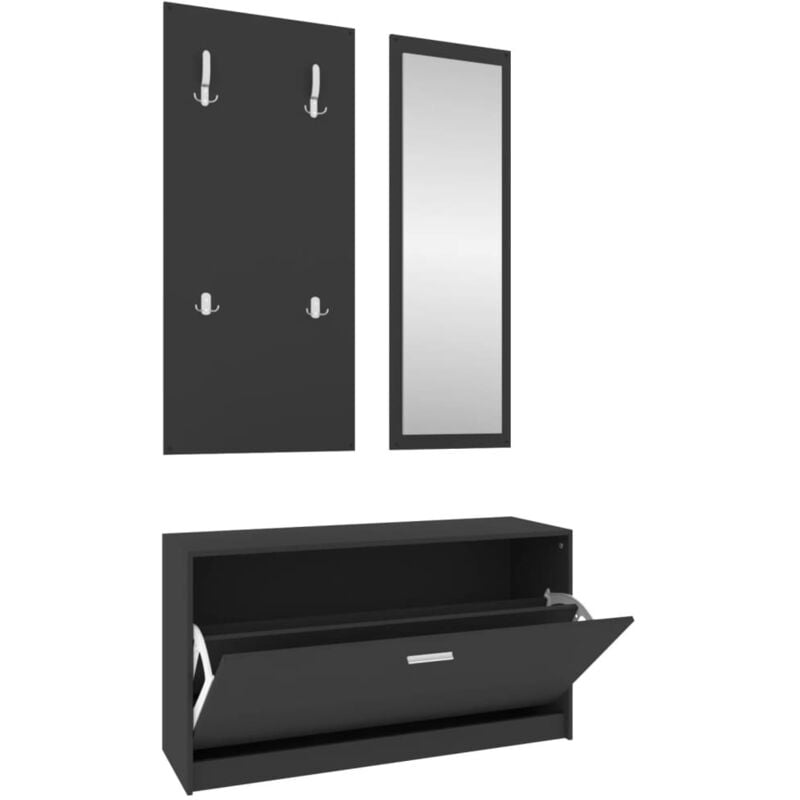 3-in-1 Shoe Cabinet Set Black Engineered Wood Vidaxl