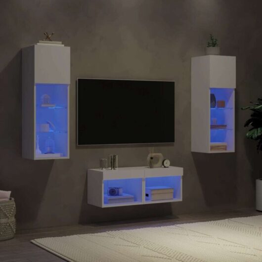 4 Piece tv Wall Cabinets with led Lights White Vidaxl