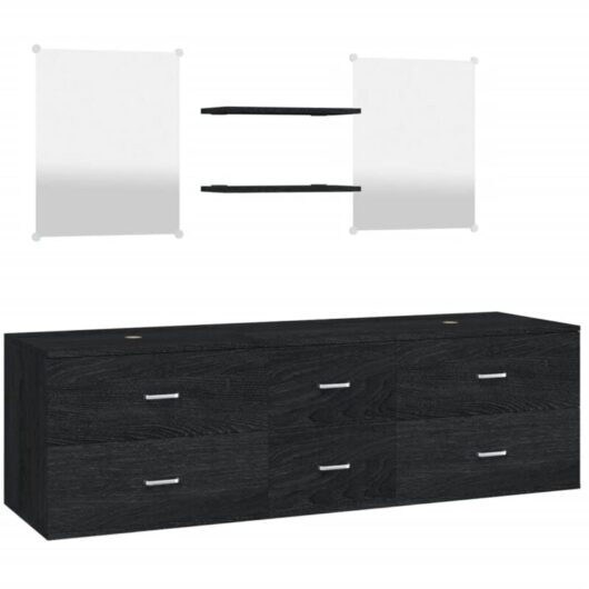 5 Piece Bathroom Furniture Set Black Engineered Wood vidaXL