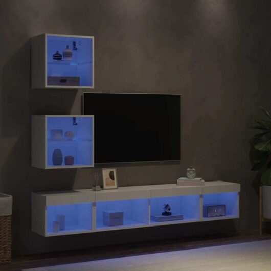 5 Piece tv Wall Units with led White Engineered Wood Vidaxl