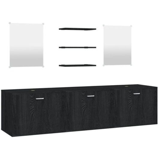 6 Piece Bathroom Furniture Set Black Engineered Wood Vidaxl