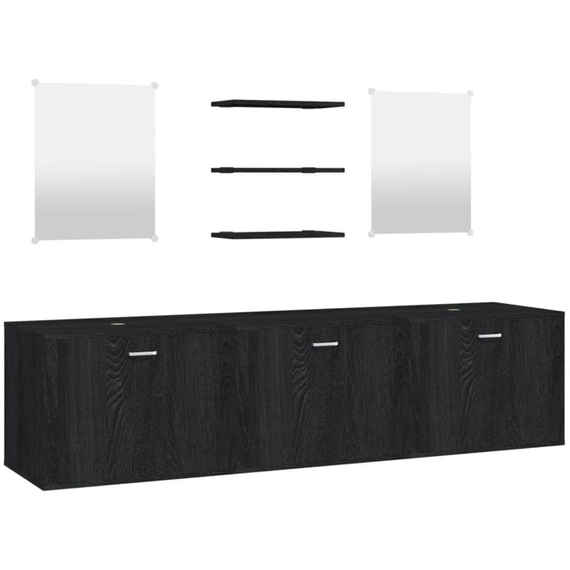 6 Piece Bathroom Furniture Set Black Engineered Wood Vidaxl