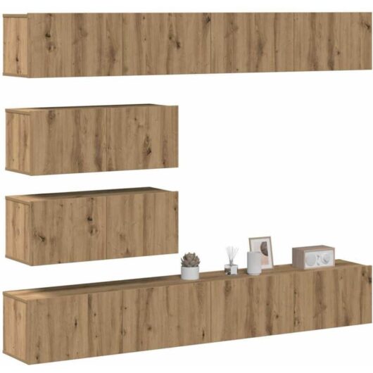 6 Piece TV Cabinet Set Wall-mounted Artisan Oak Engineered Wood vidaXL