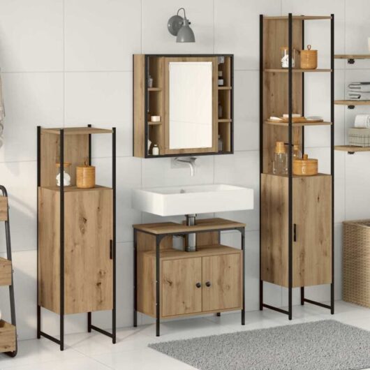 Bathroom Cabinet Set 4 pcs Artisan oak 33 x 33 x 185.5 cm Vidaxl
