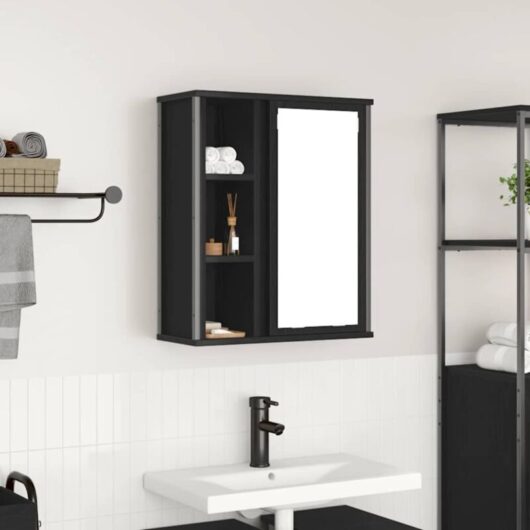 Bathroom Wall Cabinet with Mirror Black Oak 50x21x60 cm Vidaxl