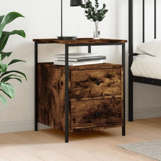 Bedside Cabinet Smoked Oak 44x45x60 cm Engineered Wood Vidaxl