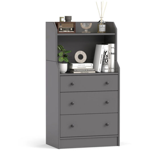 COSTWAY 3-Drawer Dresser Storage Organizer with Shelves-Grey