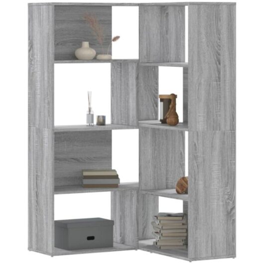 Corner Bookcase 4-Tier Grey Sonoma 85x85x140 cm Engineered Wood Vidaxl