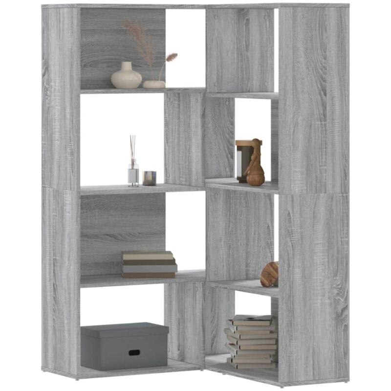 Corner Bookcase 4-Tier Grey Sonoma 85x85x140 cm Engineered Wood Vidaxl