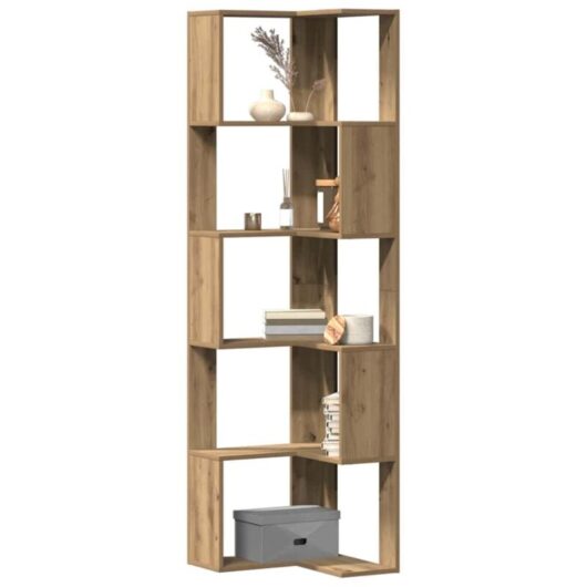 Corner Bookcase 5-Tier Artisian Oak 50x50x179 cm Engineered Wood Vidaxl