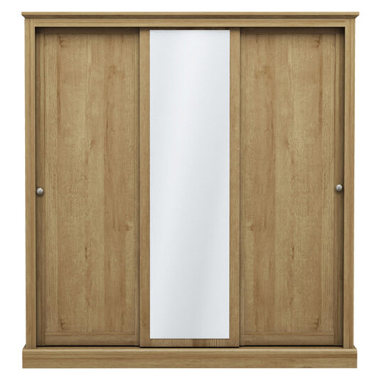 Devan Wooden Wardrobe With 3 Sliding Doors In Oak