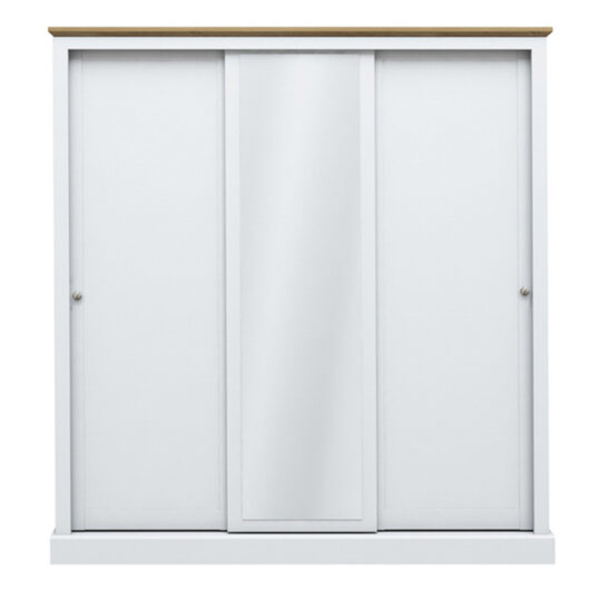 Devan Wooden Wardrobe With 3 Sliding Doors In White And Oak