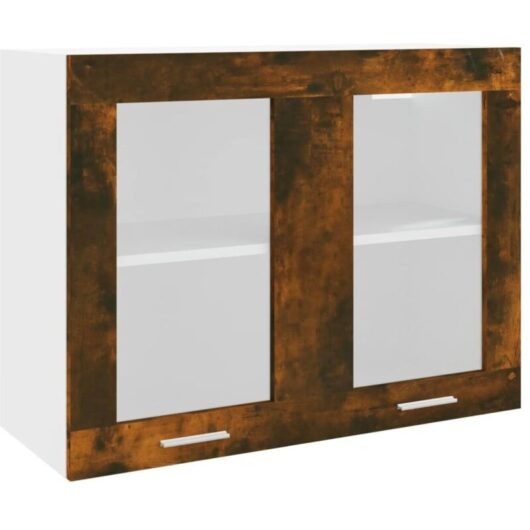 Hanging Glass Cabinet Lyon Smoked Oak 80x31x60 cm Engineered Wood Vidaxl