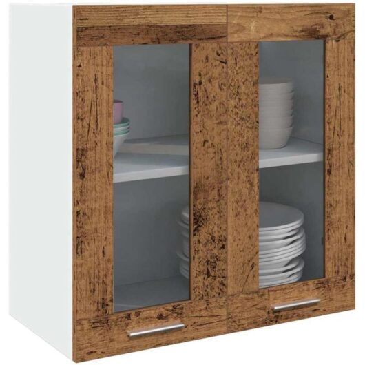 Kitchen Wall Cabinet Lyon with Glass Door Old Wood 60x31x60 cm vidaXL
