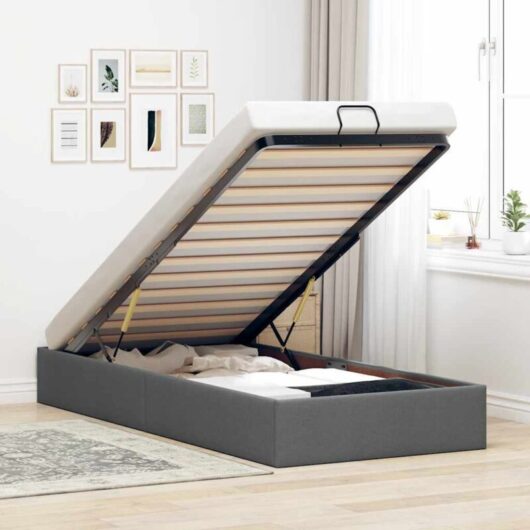 Ottoman Bed Frame without Mattress Dark Grey Single Fabric vidaXL