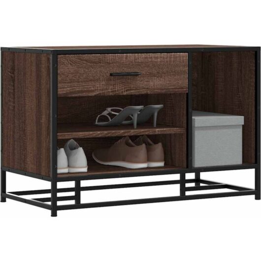 Shoe Bench Brown Oak 80x40x53.5 cm Engineered Wood and Metal Vidaxl