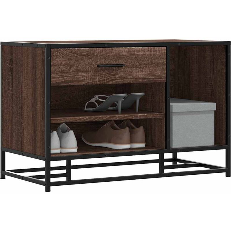 Shoe Bench Brown Oak 80x40x53.5 cm Engineered Wood and Metal Vidaxl