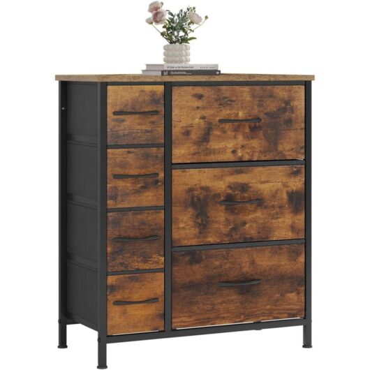 WOLTU Modern 7 Fabric Drawer Chest of Drawers Vintage Brown and Black