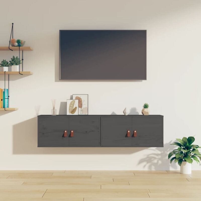 Wall Cabinets 2 pcs Grey 60x30x30 cm Solid Wood Pine Vidaxl