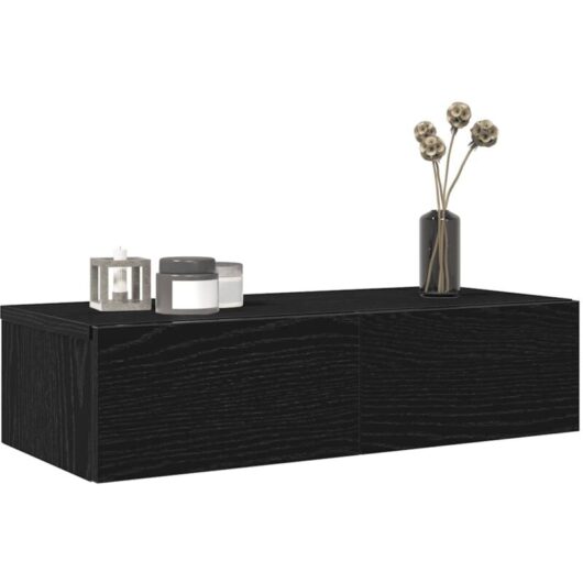 Wall Shelf with Drawers Black 60x26.5x15 cm Engineered Wood Vidaxl