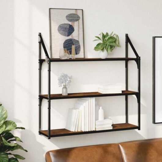3-Tier Wall Shelf Smoked Oak 80x21x78.5 cm Engineered Wood Vidaxl