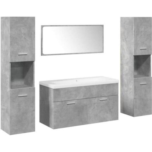 5 Piece Bathroom Furniture Set Concrete Grey Engineered Wood vidaXL