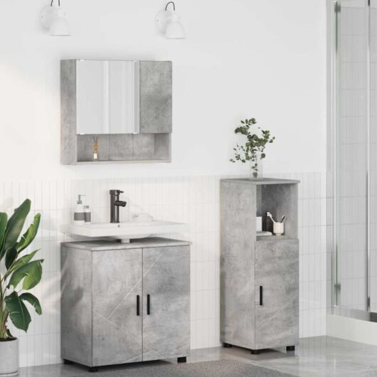 Bathroom Furniture Set 3 pcs Concrete grey Engineered wood vidaXL