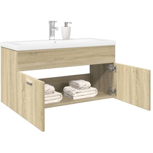 Bathroom Sink Cabinet with Built-in Basin Sonoma Oak vidaXL