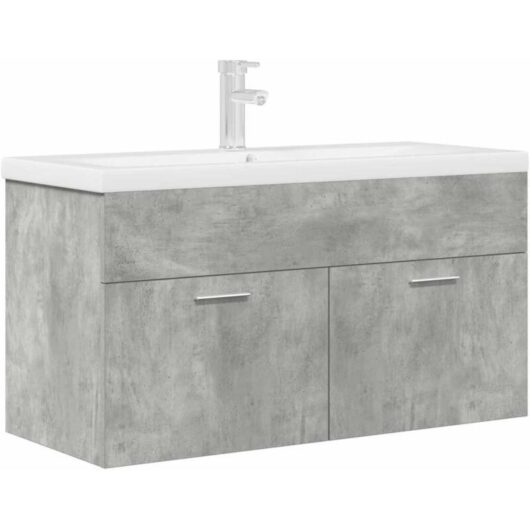 Bathroom Sink Cabinet with Built-in Basin and Faucet Concrete Grey vidaXL