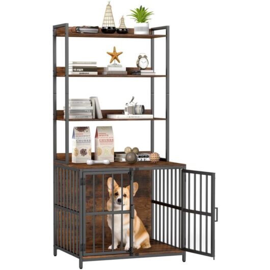 COSTWAY 170CM Heavy-Duty Chew-Resistant Wood Metal Dog Cage-Coffee