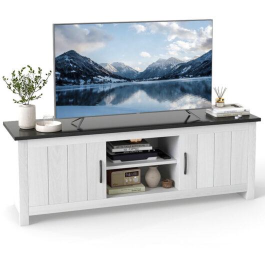 COSTWAY 57" TV Console Table 2 Doors TV Stand for TVs up to 65" Black