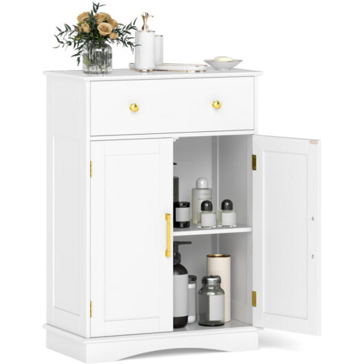 COSTWAY Bathroom Floor Cabinet Freestanding Storage Cupboard with Drawer-White