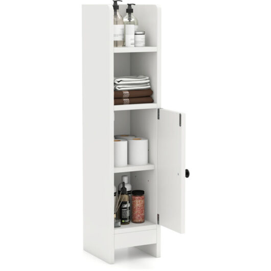 COSTWAY Bathroom Storage Cabinet Small Corner Floor Cabinet with Door-White