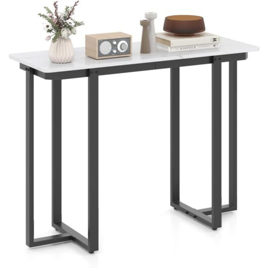 COSTWAY Console Table Modern Faux Marble Entryway Table White & Black