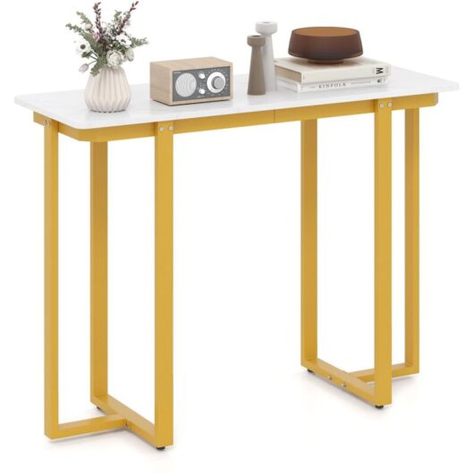 COSTWAY Console Table Modern Faux Marble Entryway Table White & Gold