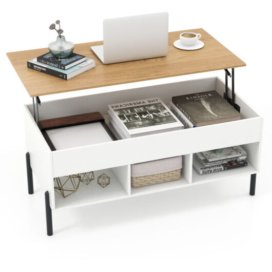 COSTWAY Lift Top Coffee Table Central Table w/Lifting Tabletop-White