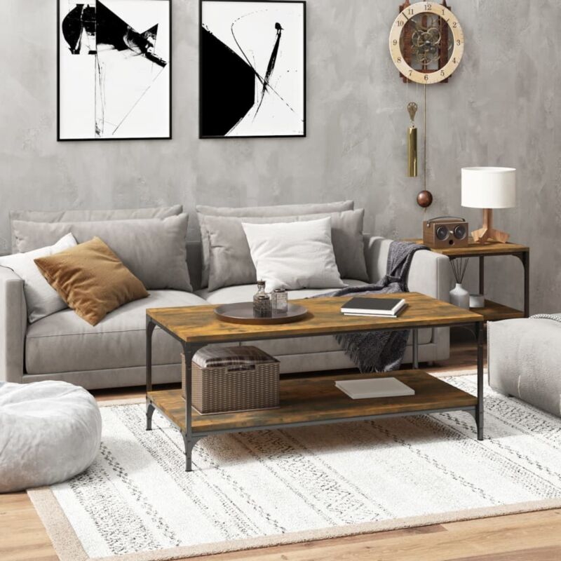 Coffee Table Smoked Oak 100x50x40 cm Engineered Wood Vidaxl