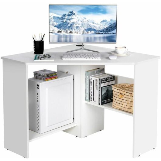 Costway - 90° Corner Desk Computer Table Home Office Writing Desk Workstation w/ Shelves