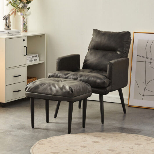 Faux Leather Recliner Chair with Ottoman Accent Armchair with Adjustable Backrest Lounge Chair for Living Room Grey