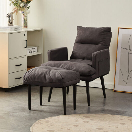 Faux Leather Recliner Chair with Ottoman Accent Armchair with Adjustable Backrest Lounge Chair for Living Room Lightbrown
