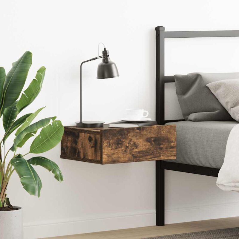 Floating Nightstand Smoked Oak 40x30x15 cm Engineered Wood Vidaxl