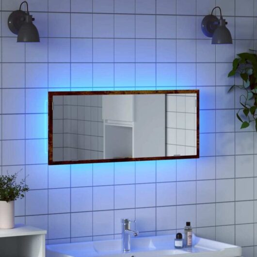 LED Bathroom Mirror Smoked Oak 100x8.5x37 cm Engineered Wood vidaXL