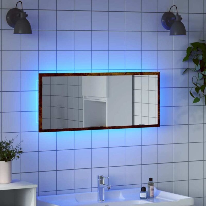 LED Bathroom Mirror Smoked Oak 100x8.5x37 cm Engineered Wood vidaXL