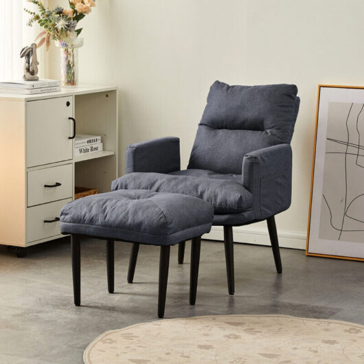 Linen Recliner Chair with Ottoman Armchair with Adjustable Backrest Lounge Chair for Living Room Darkgrey