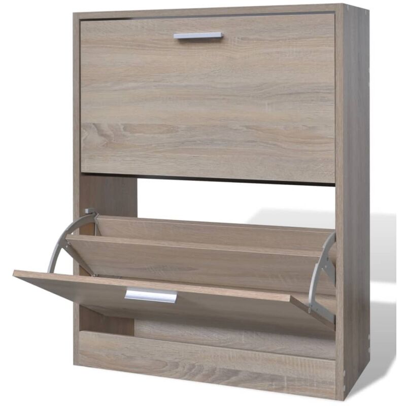Oak Look Wooden Shoe Cabinet with 2 Compartments Vidaxl