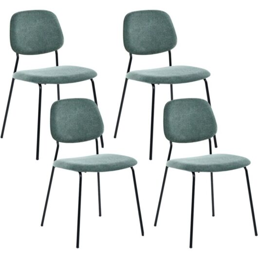 Set of 4 Dining Chairs Green Black Polyester Iron Legs Armless Protective Caps Modern Minimalism Design Stackable RILEY