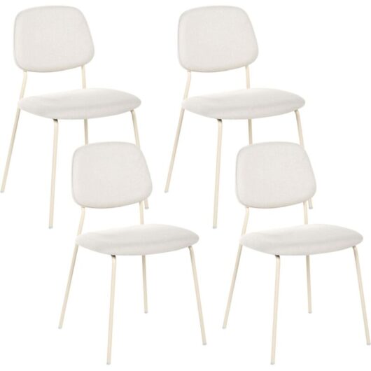 Set of 4 Dining Chairs Off-White Polyester Armless Iron Legs Protective Caps Modern Minimalism Design Dining Room Seating RILEY