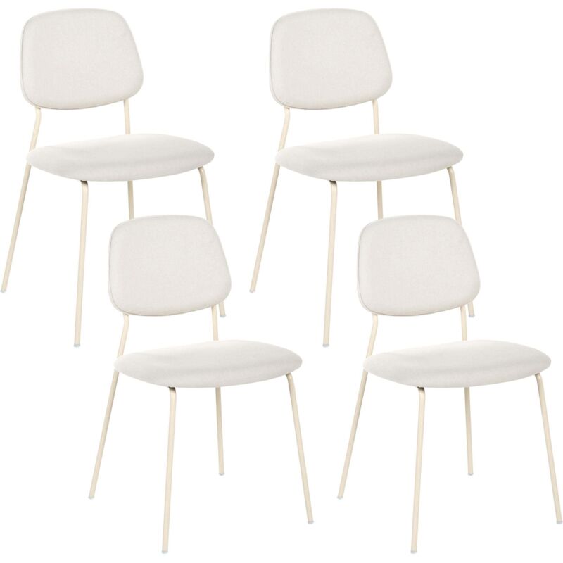 Set of 4 Dining Chairs Off-White Polyester Armless Iron Legs Protective Caps Modern Minimalism Design Dining Room Seating RILEY