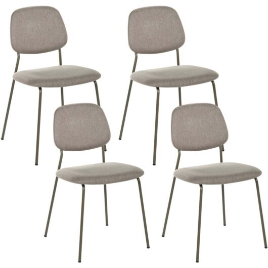 Set of 4 Dining Chairs Taupe Polyester Armless Iron Legs Protective Caps Modern Minimalism Design Dining Room Seating RILEY